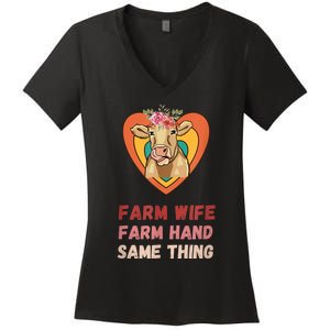 Farm Wife Farm Hand Same Thing, Funny Cow Tees Women's V-Neck T-Shirt