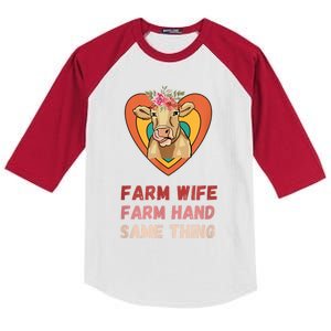 Farm Wife Farm Hand Same Thing, Funny Cow Tees Kids Colorblock Raglan Jersey