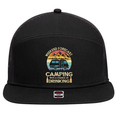 Funny Weekend Forecast Camping With A Chance Of Drinking 7 Panel Mesh Trucker Snapback Hat