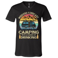 Funny Weekend Forecast Camping With A Chance Of Drinking V-Neck T-Shirt