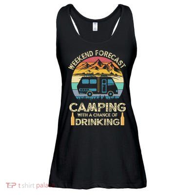 Funny Weekend Forecast Camping With A Chance Of Drinking Ladies Essential Flowy Tank