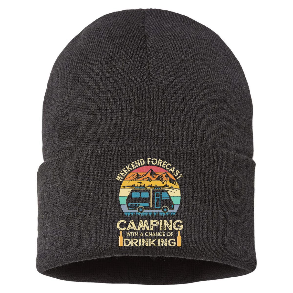 Funny Weekend Forecast Camping With A Chance Of Drinking Sustainable Knit Beanie
