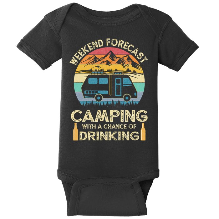 Funny Weekend Forecast Camping With A Chance Of Drinking Baby Bodysuit