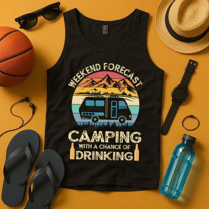 Funny Weekend Forecast Camping With A Chance Of Drinking Tank Top