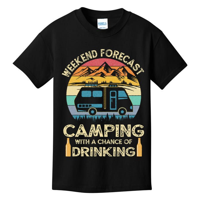 Funny Weekend Forecast Camping With A Chance Of Drinking Kids T-Shirt