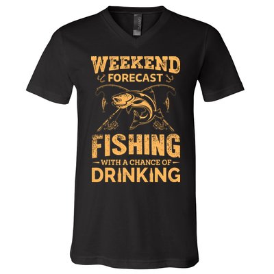 Funny Weekend Forcast Fishing With A Chance Of Drinking V-Neck T-Shirt