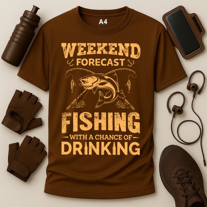 Funny Weekend Forcast Fishing With A Chance Of Drinking Performance Shirt