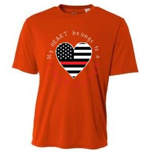 Firefighter Wife Friend Thin Red Line Heart Flag Fire Meaningful Gift Cooling Performance Crew T-Shirt