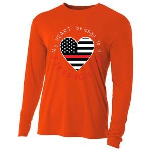 Firefighter Wife Friend Thin Red Line Heart Flag Fire Meaningful Gift Cooling Performance Long Sleeve Crew