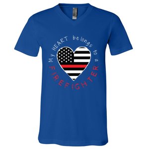 Firefighter Wife Friend Thin Red Line Heart Flag Fire Meaningful Gift V-Neck T-Shirt