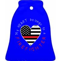 Firefighter Wife Friend Thin Red Line Heart Flag Fire Meaningful Gift Ceramic Bell Ornament