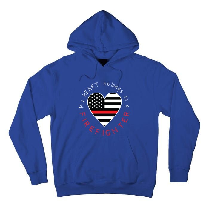 Firefighter Wife Friend Thin Red Line Heart Flag Fire Meaningful Gift Tall Hoodie