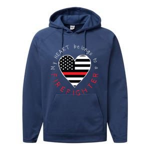 Firefighter Wife Friend Thin Red Line Heart Flag Fire Meaningful Gift Performance Fleece Hoodie