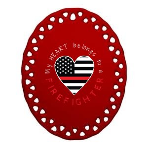 Firefighter Wife Friend Thin Red Line Heart Flag Fire Meaningful Gift Ceramic Oval Ornament