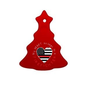 Firefighter Wife Friend Thin Red Line Heart Flag Fire Meaningful Gift Ceramic Tree Ornament