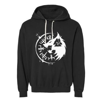 Fenrir Wolf Fenris Wolf Viking Vegvisir Valknut Garment-Dyed Fleece Hoodie