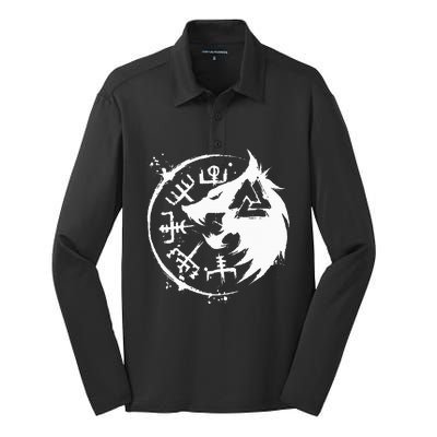 Fenrir Wolf Fenris Wolf Viking Vegvisir Valknut Silk Touch Performance Long Sleeve Polo