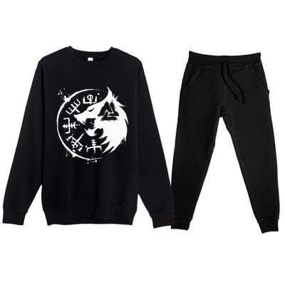 Fenrir Wolf Fenris Wolf Viking Vegvisir Valknut Premium Crewneck Sweatsuit Set