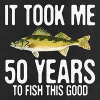 Funny Walleye Fishing 50th Birthday 50 Years To Fish Great 7 Panel Mesh Trucker Snapback Hat