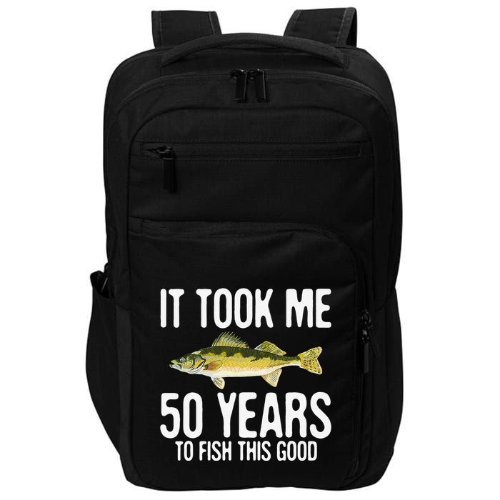 Funny Walleye Fishing 50th Birthday 50 Years To Fish Great Impact Tech Backpack