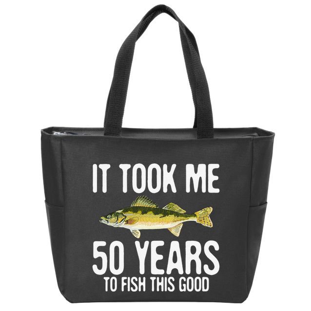 Funny Walleye Fishing 50th Birthday 50 Years To Fish Great Zip Tote Bag