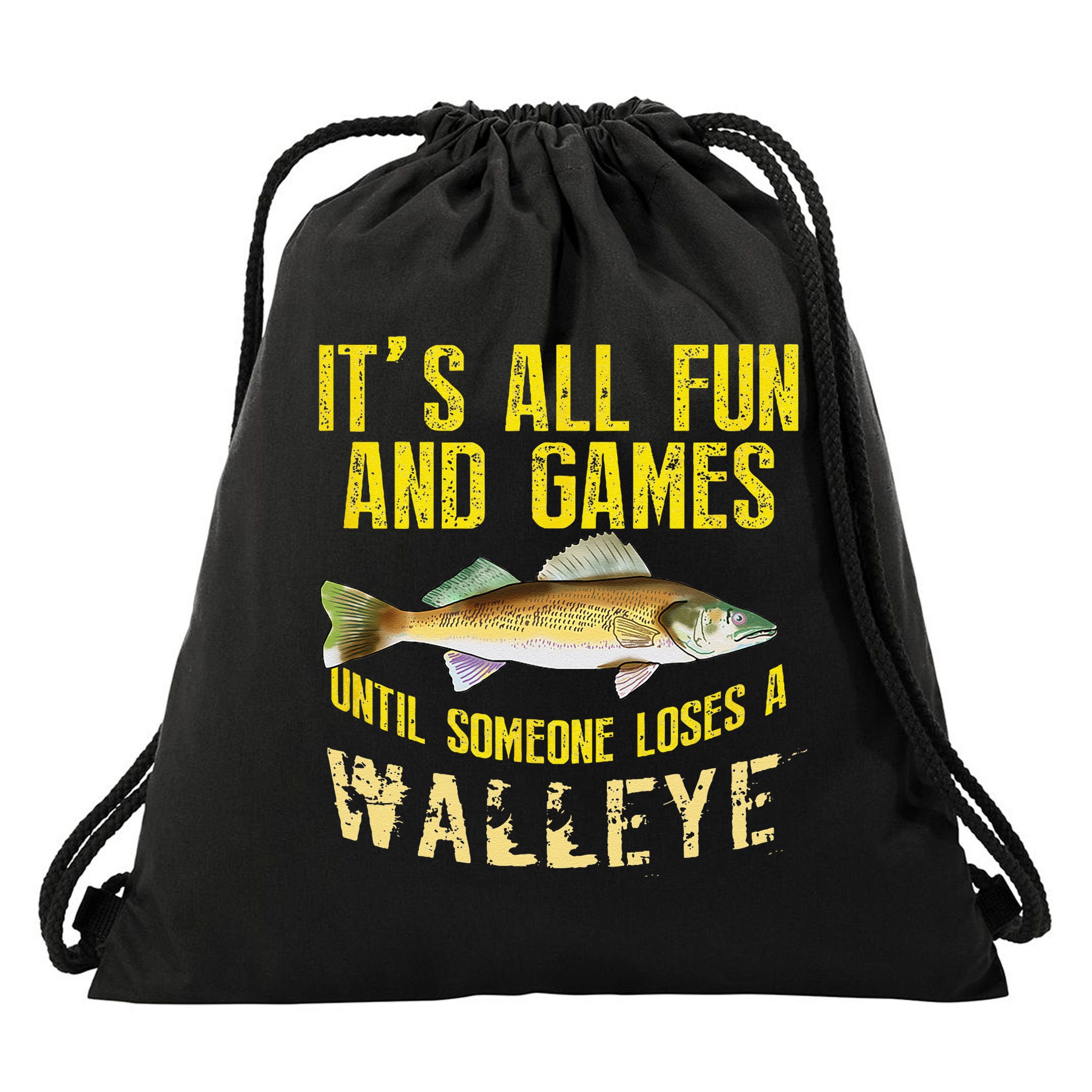 Funny Walleye Fishing Freshwater Fish Graphic Drawstring Bag