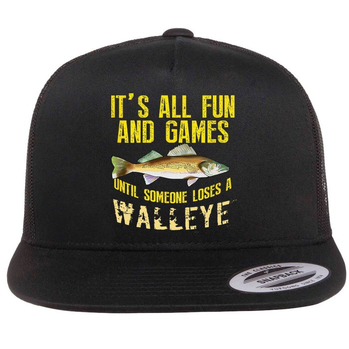 Funny Walleye Fishing Freshwater Fish Graphic Flat Bill Trucker Hat