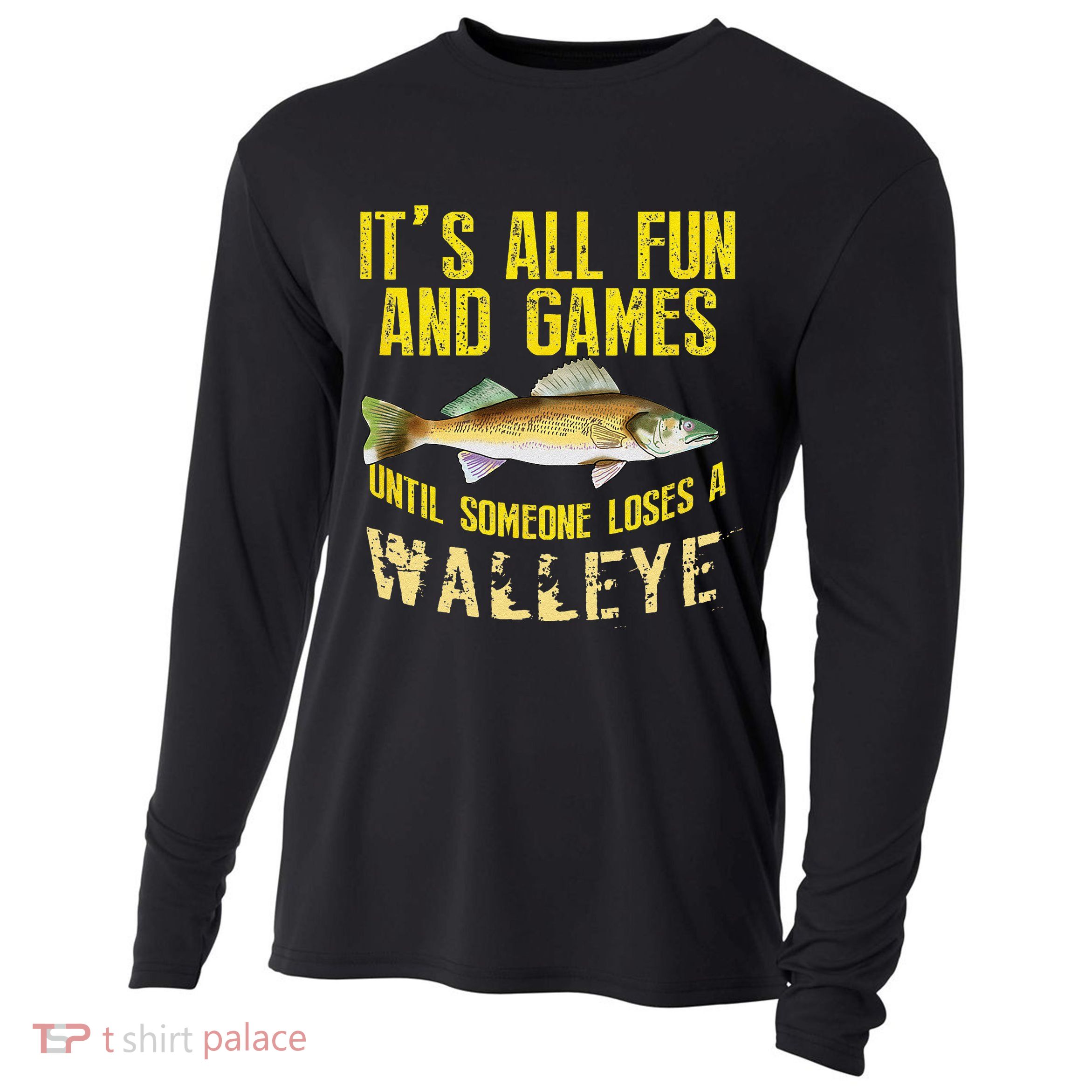 Funny Walleye Fishing Freshwater Fish Graphic Cooling Performance Long Sleeve Crew