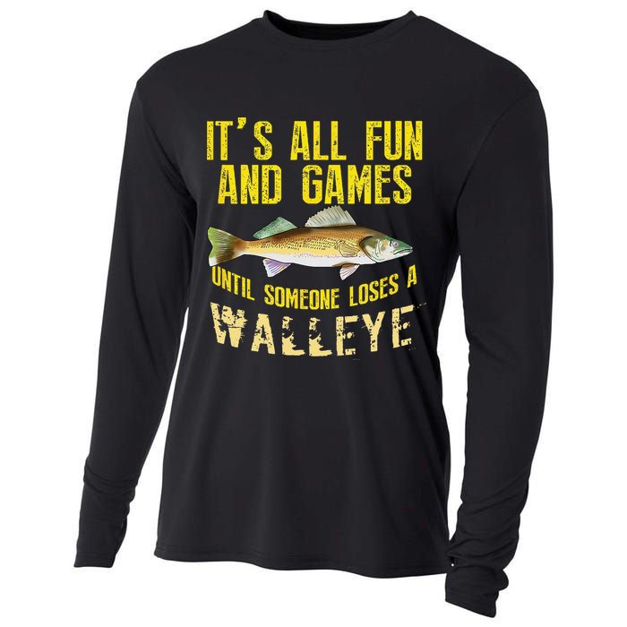 Funny Walleye Fishing Freshwater Fish Graphic Cooling Performance Long Sleeve Crew