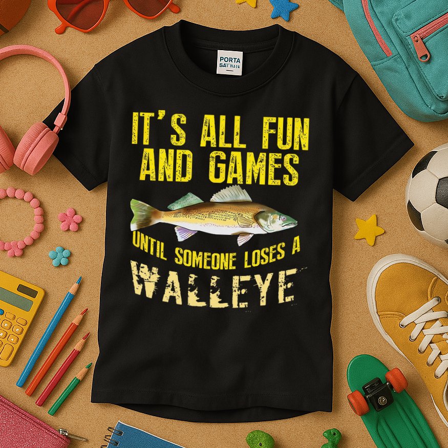 Funny Walleye Fishing Freshwater Fish Graphic Kids T-Shirt