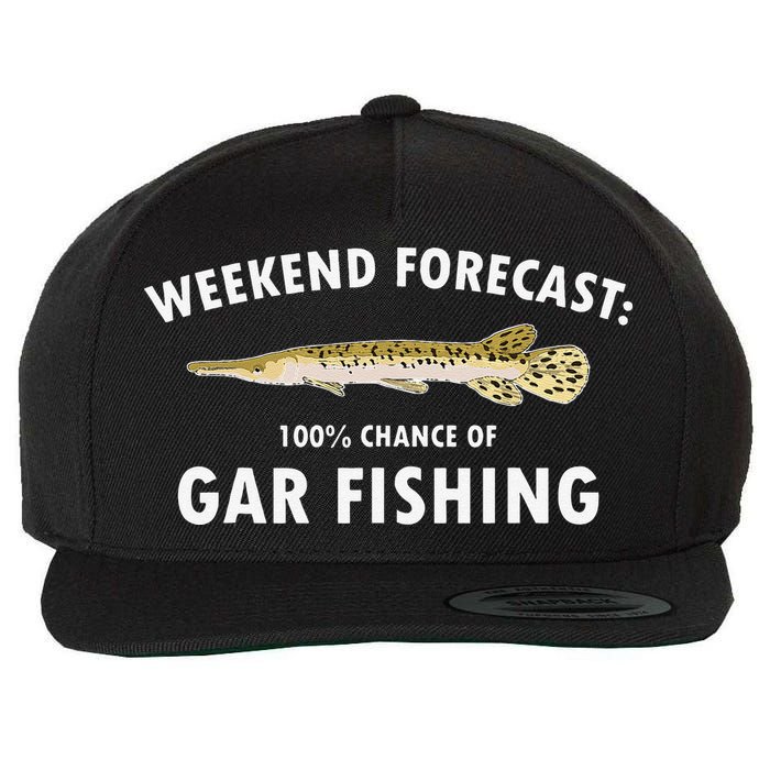 Funny Weekend Forecast Alligator Gar Fishing Wool Snapback Cap