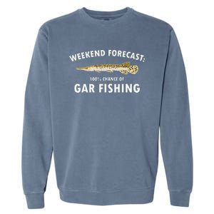 Funny Weekend Forecast Alligator Gar Fishing Garment-Dyed Sweatshirt