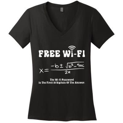 Free Wifi Funny 100 Days Of School Mathematics Calculation Women's V-Neck T-Shirt