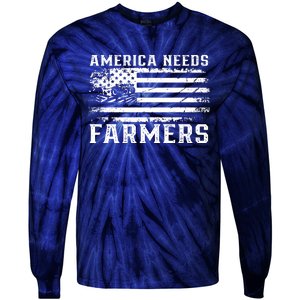 Farm With Flag America Needs Farmers Tie-Dye Long Sleeve Shirt