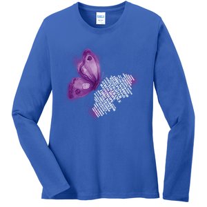 Fibro Warrior Fibromyalgia Awareness Purple Butterfly Gift Ladies Long Sleeve Shirt