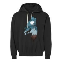 Forest With FullMoon And Cliff Of Silhouette Howling Garment-Dyed Fleece Hoodie