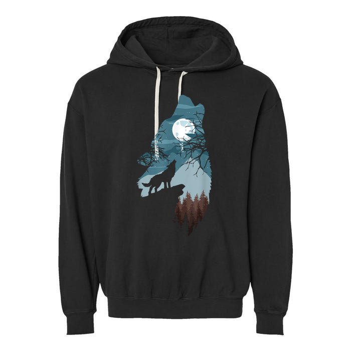 Forest With FullMoon And Cliff Of Silhouette Howling Garment-Dyed Fleece Hoodie