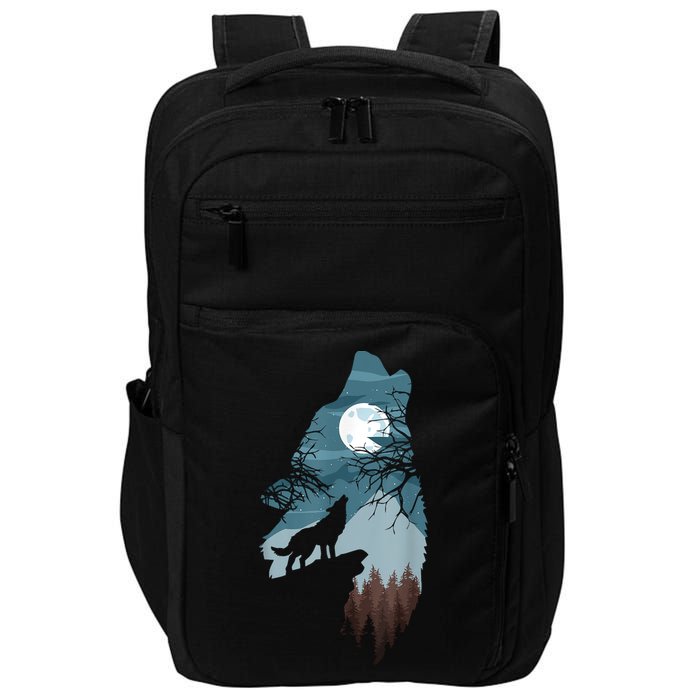 Forest With FullMoon And Cliff Of Silhouette Howling Impact Tech Backpack