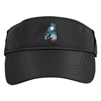 Forest With FullMoon And Cliff Of Silhouette Howling Adult Drive Performance Visor