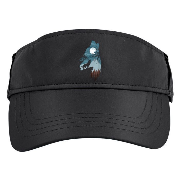 Forest With FullMoon And Cliff Of Silhouette Howling Adult Drive Performance Visor