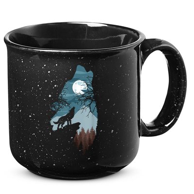 Forest With FullMoon And Cliff Of Silhouette Howling 15oz Campfire Ceramic Mug
