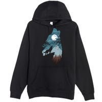 Forest With FullMoon And Cliff Of Silhouette Howling Premium Pullover Hoodie