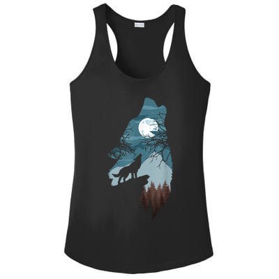 Forest With FullMoon And Cliff Of Silhouette Howling Ladies PosiCharge Competitor Racerback Tank