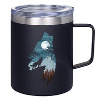 Forest With FullMoon And Cliff Of Silhouette Howling 12oz Stainless Steel Coffee Mug