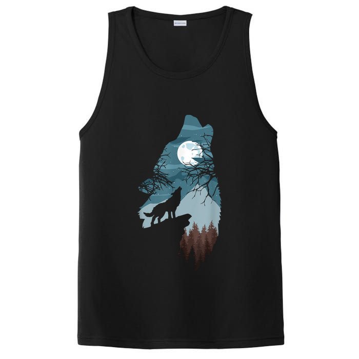 Forest With FullMoon And Cliff Of Silhouette Howling PosiCharge Competitor Tank