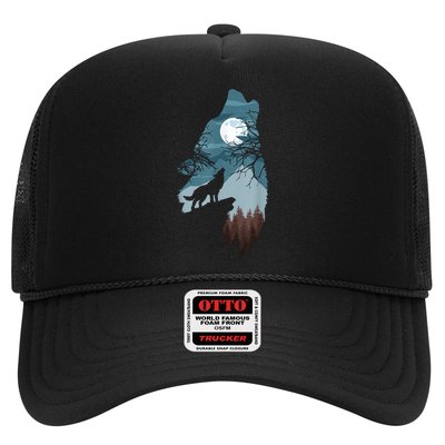 Forest With FullMoon And Cliff Of Silhouette Howling Trucker Hat