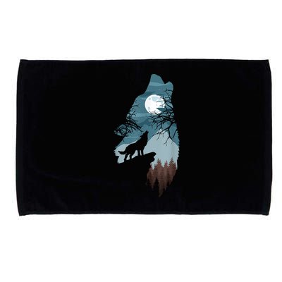 Forest With FullMoon And Cliff Of Silhouette Howling Microfiber Hand Towel