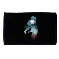 Forest With FullMoon And Cliff Of Silhouette Howling Microfiber Hand Towel