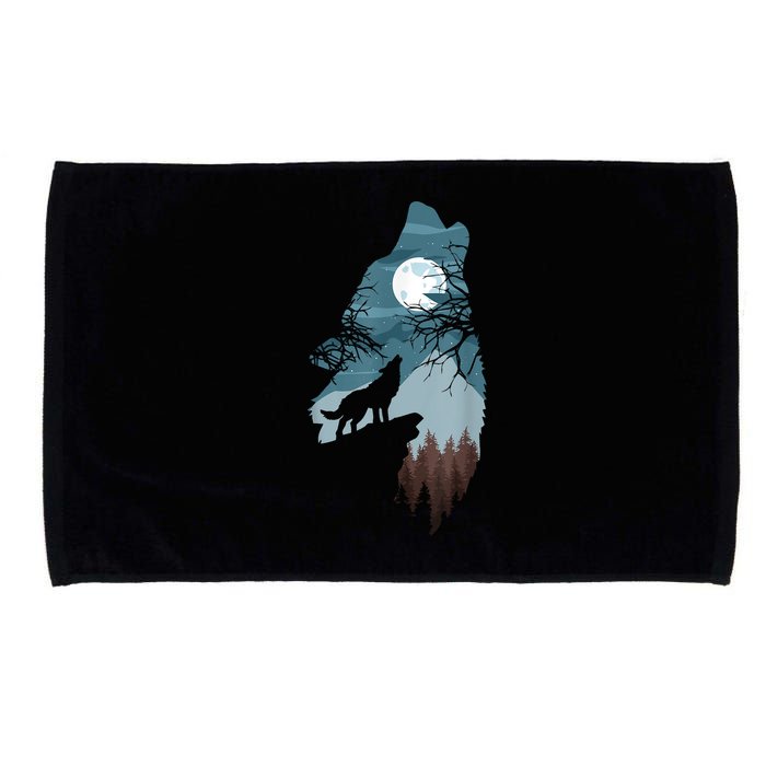 Forest With FullMoon And Cliff Of Silhouette Howling Microfiber Hand Towel