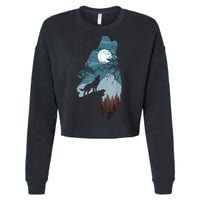 Forest With FullMoon And Cliff Of Silhouette Howling Cropped Pullover Crew